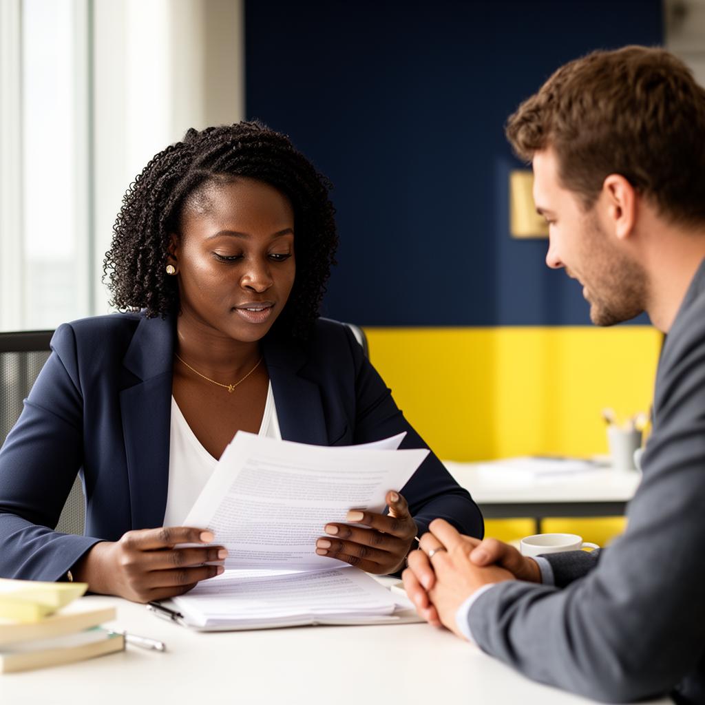 Editor reviewing manuscript with author
