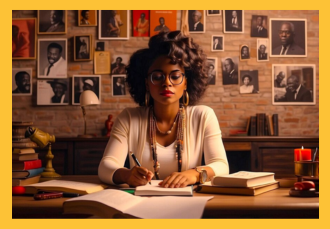 Writer working on first draft of novel with book and notebook on desk.